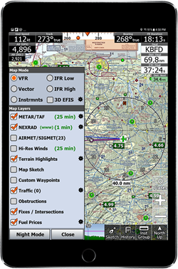iFly EFB charts weather and map layers