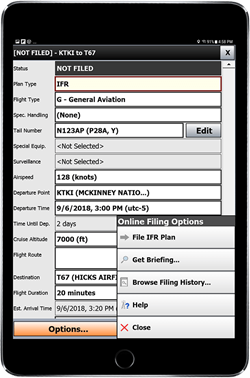 iFly EFB flight planning and filing